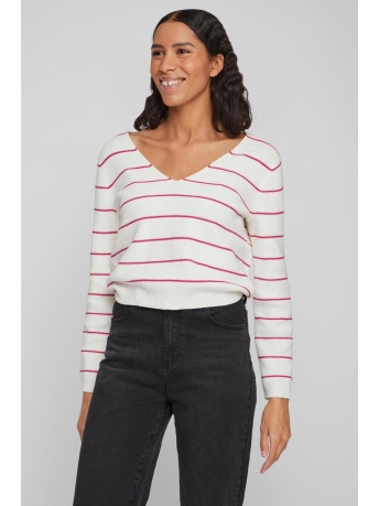 Vila Trui VICHAO V-NECK L/S KNIT TOP/SU - NOO 14081497 WHITE ALYSSUM/PINK