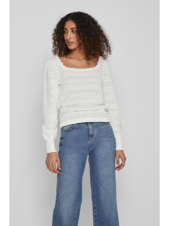 Vila T-shirt VIAUGUSTA SQUARENECK L/S KNIT TOP 14082044 WHITE ALYSSUM