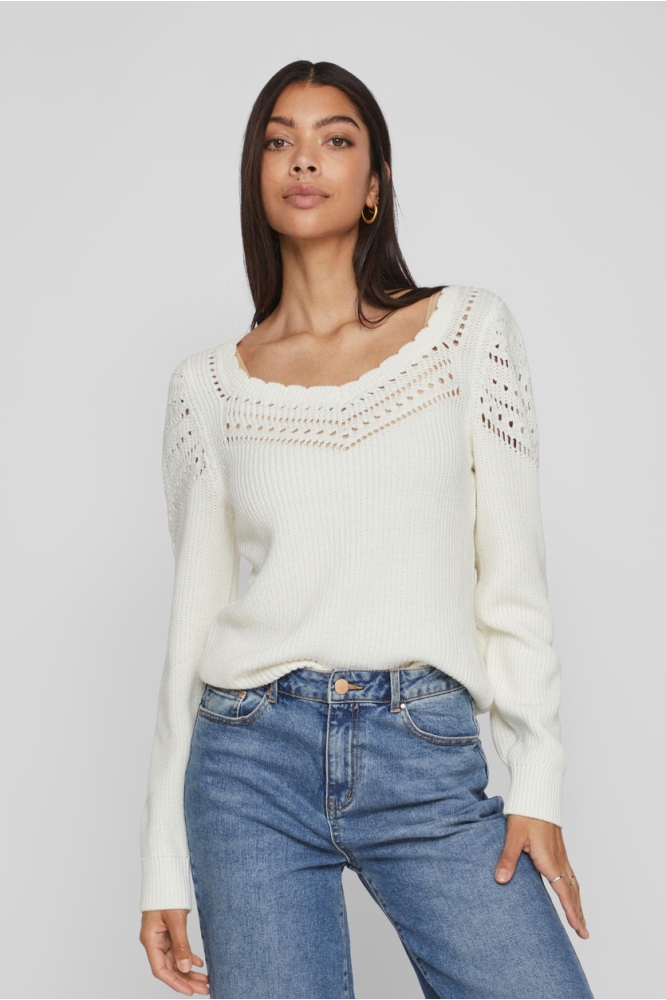 VIEMMY SWEETHEART L/S KNIT TOP/TB 14080411 White Alyssum