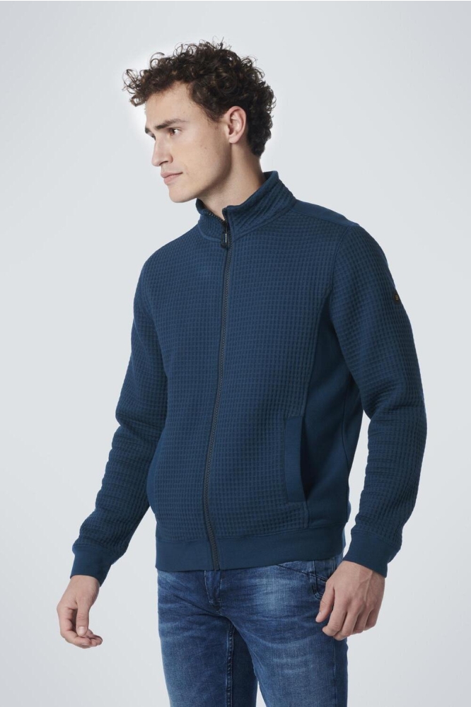 SWEATER FULL ZIPPER JACQUARD 19100218 179 CARBON BLUE