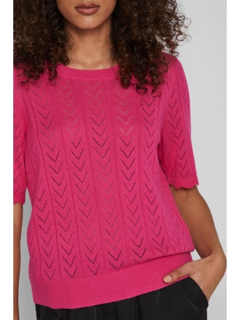 Vila T-shirt VISHELLEY O-NECK 2/4 KNIT TOP - NOO 14081487 Pink Yarrow