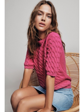 Vila T-shirt VICHAO O-NECK 2/4 CABLE KNIT TOP/SU 14081277 PINK YARROW