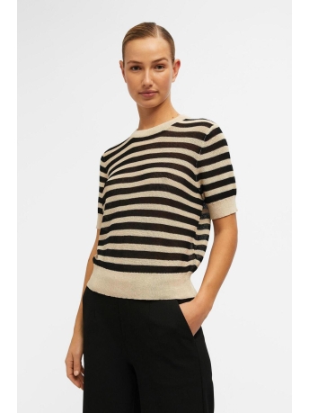 Object Trui OBJKALYNA S/S KNIT PULLOVER 127 23041939 Sandshell/Black