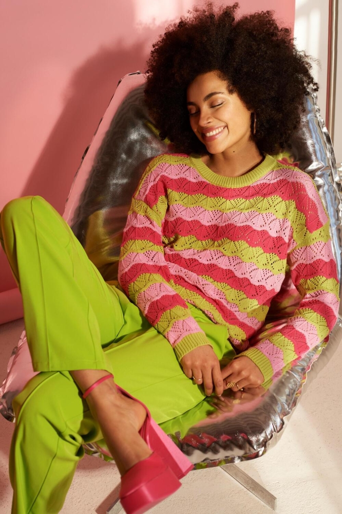 KNITTED SWEATER NINA CS2312 1068 LIME FUCHSIA PINK