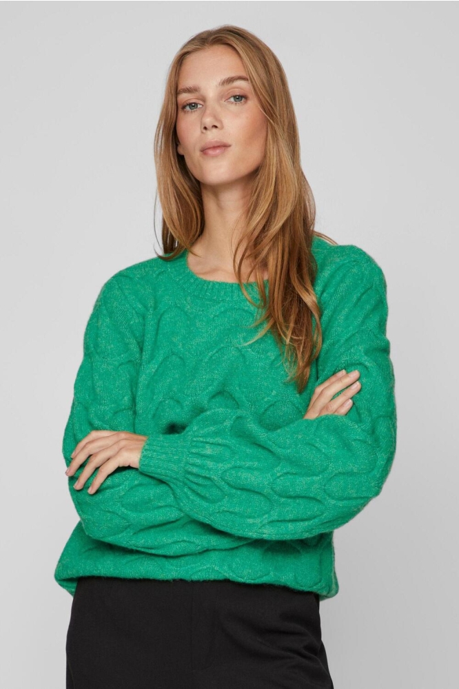 VIELLA NEW L/S O-NECK CABLE KNIT TO 14087544 Bright Green/MELANGE