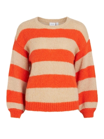 Vila Trui VIEFFIE L/S OPEN O-NECK STRIPE KNIT 14089993 Poinciana/IRISH CREA