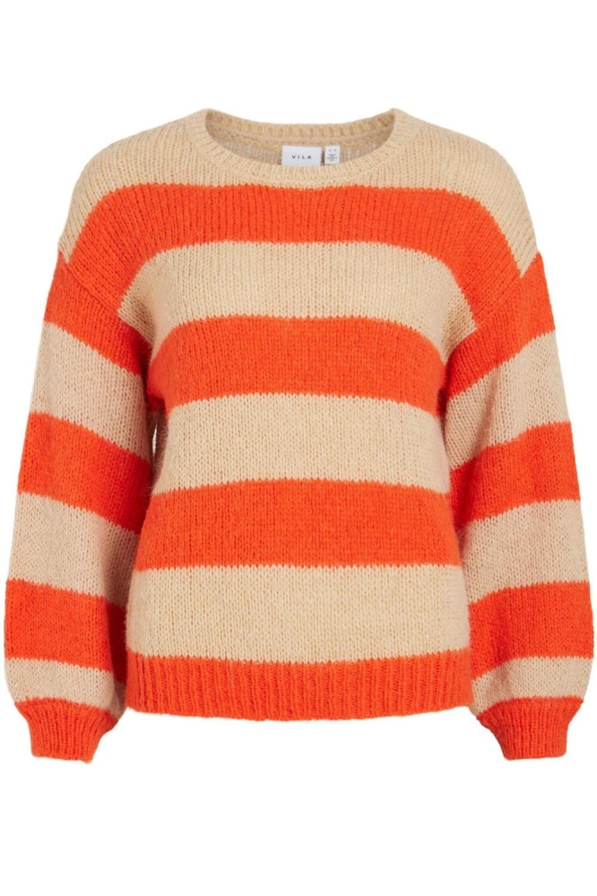 VIEFFIE L/S OPEN O-NECK STRIPE KNIT 14089993 Poinciana/IRISH CREA