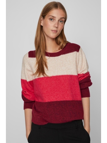 Vila Trui VIELLIE O-NECK L/S STRIPE KNIT TOP 14089981 BEET RED/SLNM/LOVE