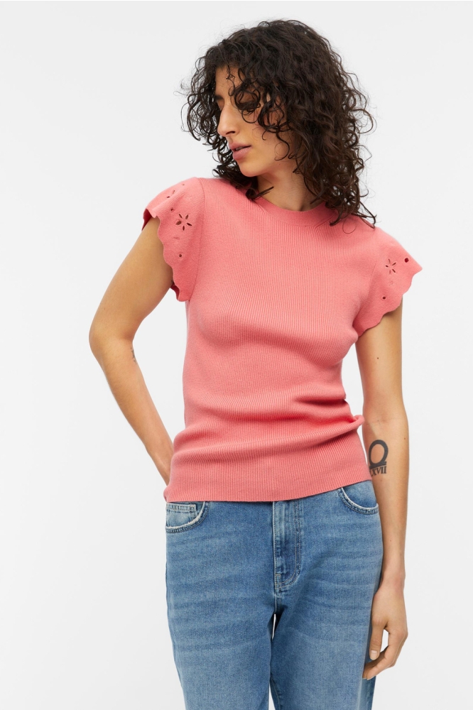 OBJREYNARD RIB S/S KNIT TOP 128 23042606 TEA ROSE