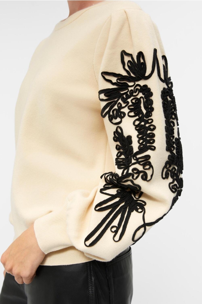 OBJJOANA L/S KNIT PULLOVER REP 23040087 SANDSHELL/BLACK