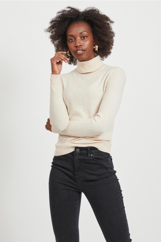 OBJTHESS L/S ROLLNECK KNIT PULLOVER 23033228 SANDSHELL/MELANGE