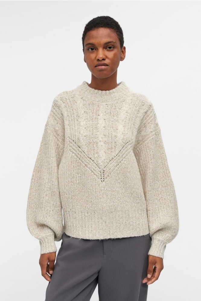 OBJNOVA STELLA CABLE KNIT PULLOVER 23042244 Humus/MELANGE