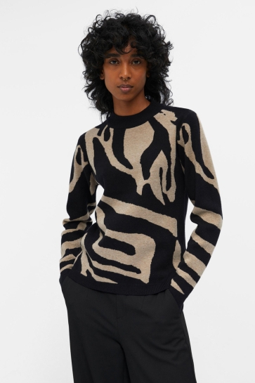 Object OBJRAY L/S KNIT PULLOVER AOP NOOS 23040958 BLACK/FOSSIL BIG
