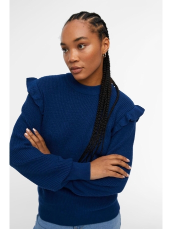 Object Trui OBJMALENA L/S RUFFLE  PULLOVER NOOS 23039233 ESTATE BLUE/MELANGE