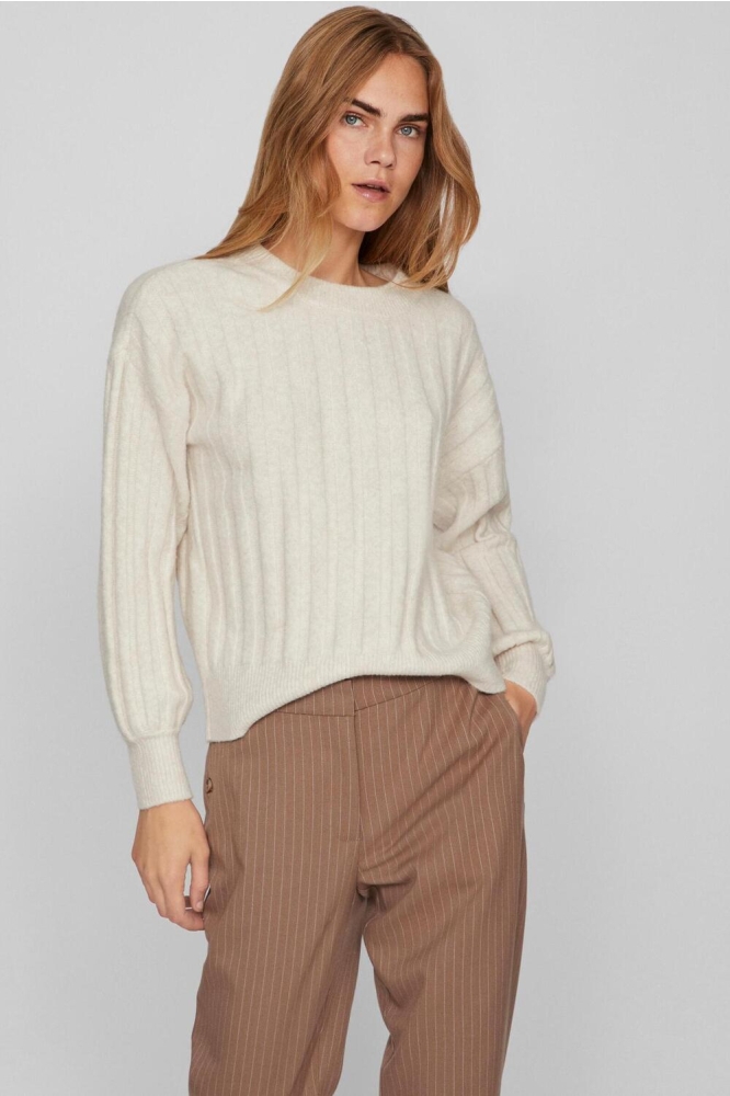 VITYCIA L/S O-NECK KNIT TOP/SU 14088052 Super Light Natural Melange