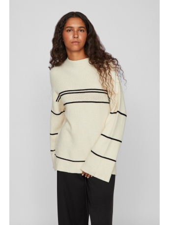Vila Trui VIRIL L/S HIGH NECK KNIT TOP 14087859 BIRCH/BLACK