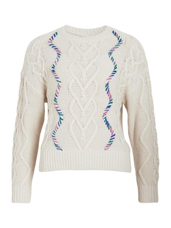 Vila Trui VILOOPY O-NECK L/S DETAIL KNIT TOP 14090274 White Sand/MULTI