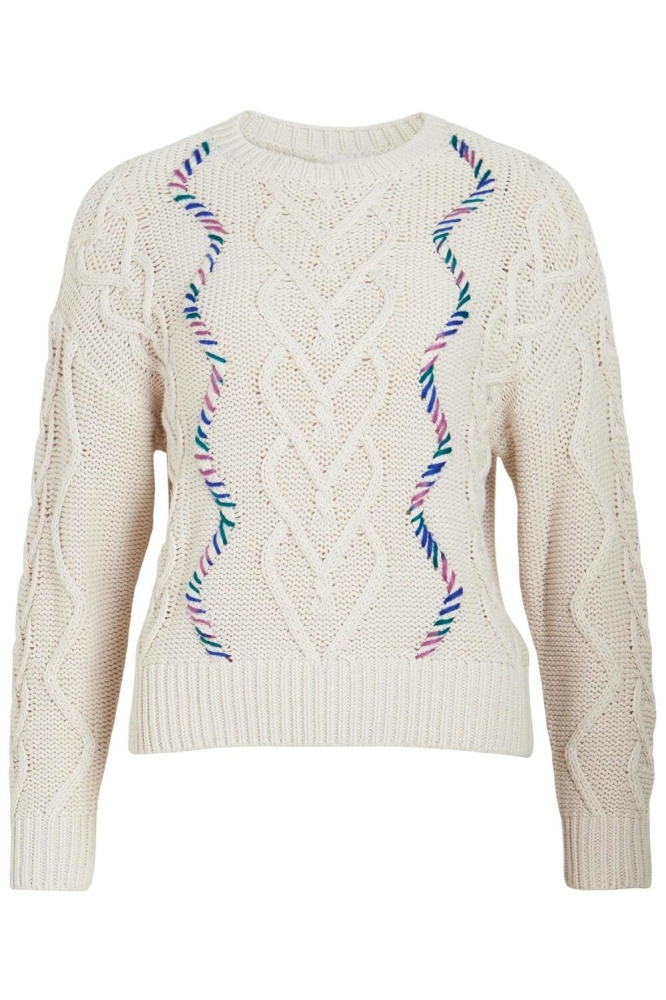 VILOOPY O-NECK L/S DETAIL KNIT TOP 14090274 White Sand/MULTI