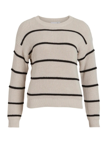 Vila Trui VIDANSIE OPEN O-NECK L/S STRIPE KNI 14091536 White Sand/BLACK