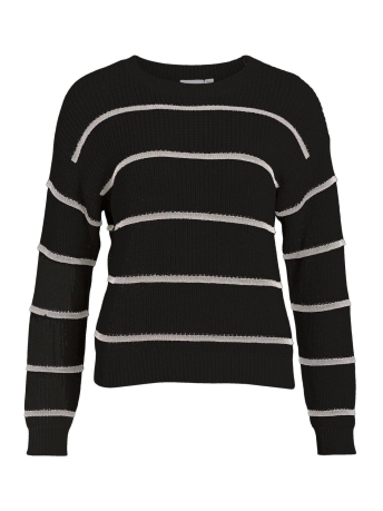 Vila Trui VIDANSIE OPEN O-NECK L/S STRIPE KNI 14091536 Black/WHITE SAND