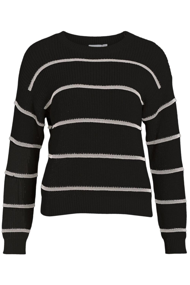 VIDANSIE OPEN O-NECK L/S STRIPE KNI 14091536 Black/WHITE SAND