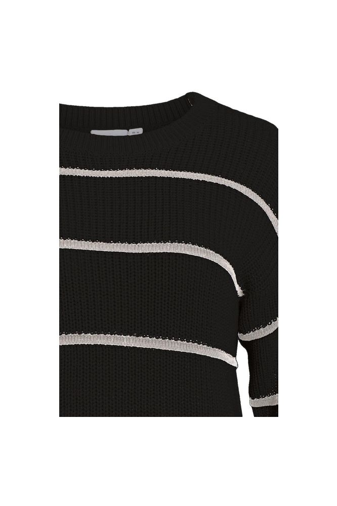 VIDANSIE OPEN O-NECK L/S STRIPE KNI 14091536 Black/WHITE SAND
