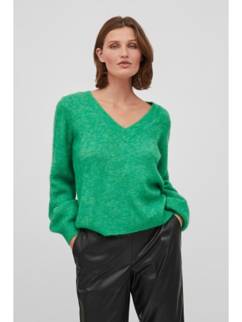 Vila Trui VIJAMINA REV V-NECK L/S KNIT TOP - 14074329 Kelly Green/MELANGE