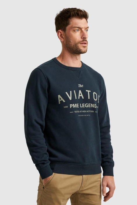 PME legend blauwe heren sweater | Model vooraanzicht