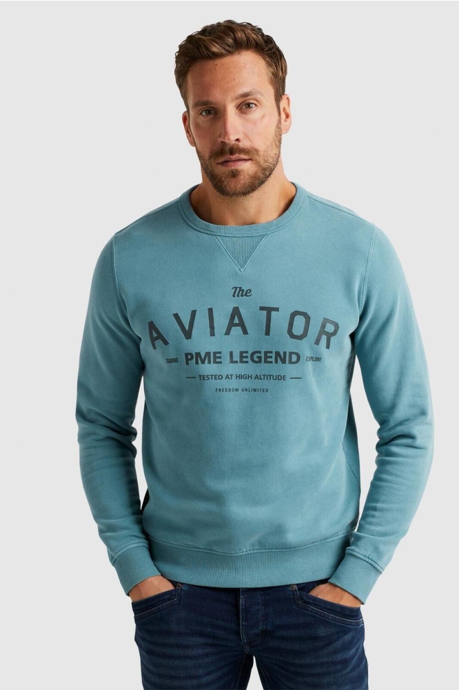 PME legend blauwe heren sweater | Model vooraanzicht