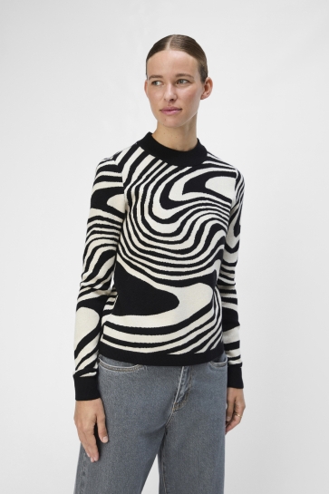 Object OBJRAY L/S KNIT PULLOVER AOP NOOS 23040958 BLACK/SANDSHELL