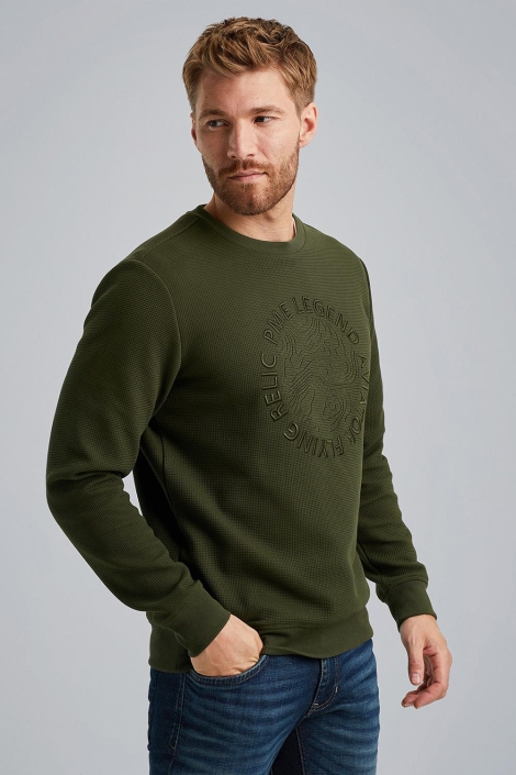 PME legend groene heren sweater | Model vooraanzicht