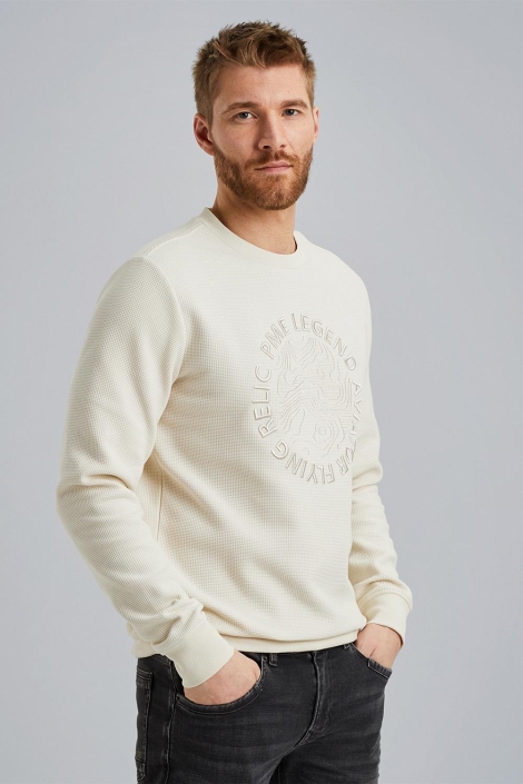 PME legend ecru heren sweater | Model achteraanzicht