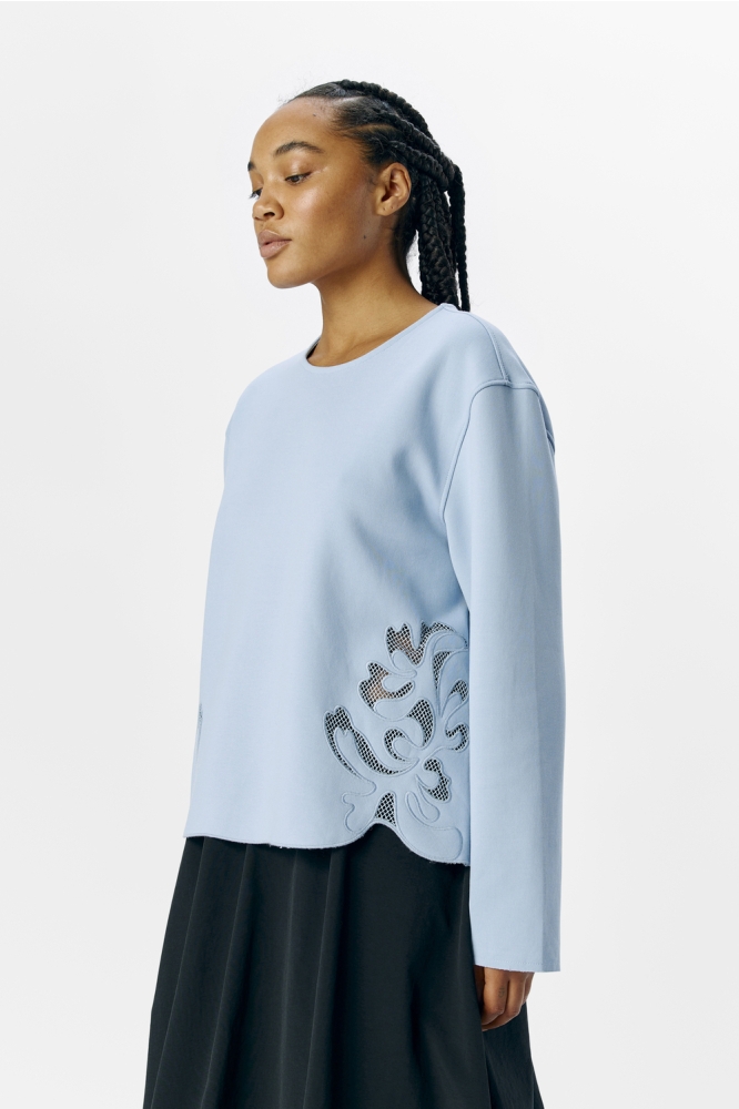 Object blauwe dames sweater | Model vooraanzicht