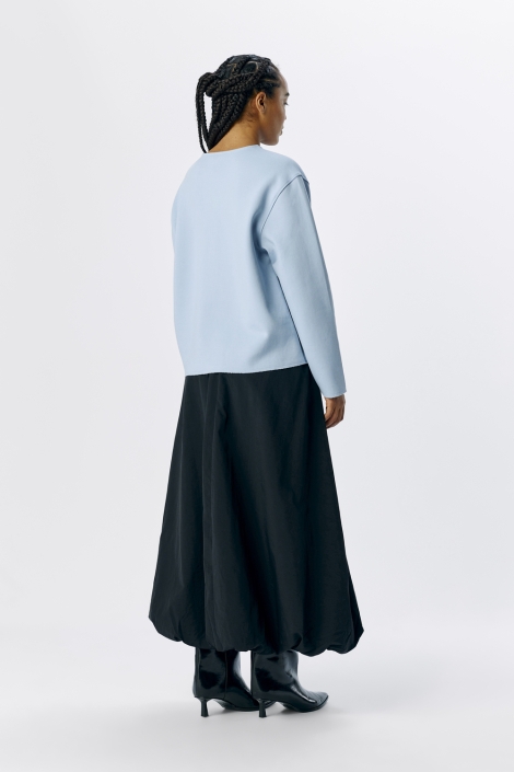 Object blauwe dames sweater | Model achteraanzicht