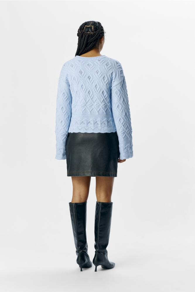 Object blauwe dames trui | Model achteraanzicht
