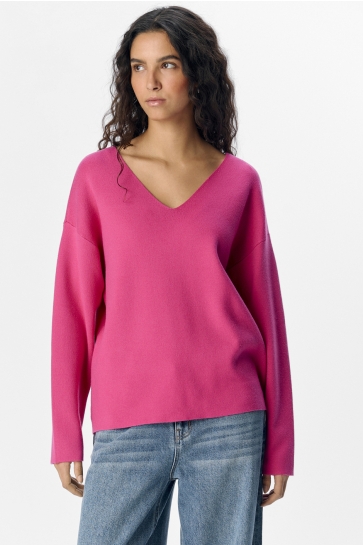 Object Trui OBJREYNARD V-NECK PULLOVER NOOS 23044288 RASPBERRY SORBE/COL