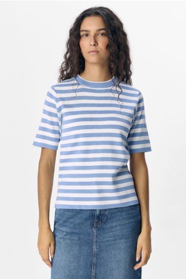 Object T-shirt OBJESTER S/S NEW KNIT PULLOVER NOOS 23043510 CORNFLOWER BLUE/CLOUD DANCER