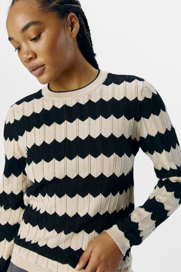 Object Trui OBJEBBA L/S RE KNIT PULLOVER NOOS 23045708 SANDSHELL/ BLACK