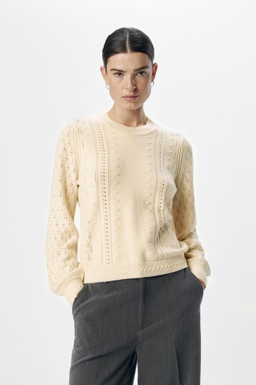 Object Trui OBJINGE L/S RE O-NECK KNIT NOOS 23045726 SANDSHELL/MELANGE