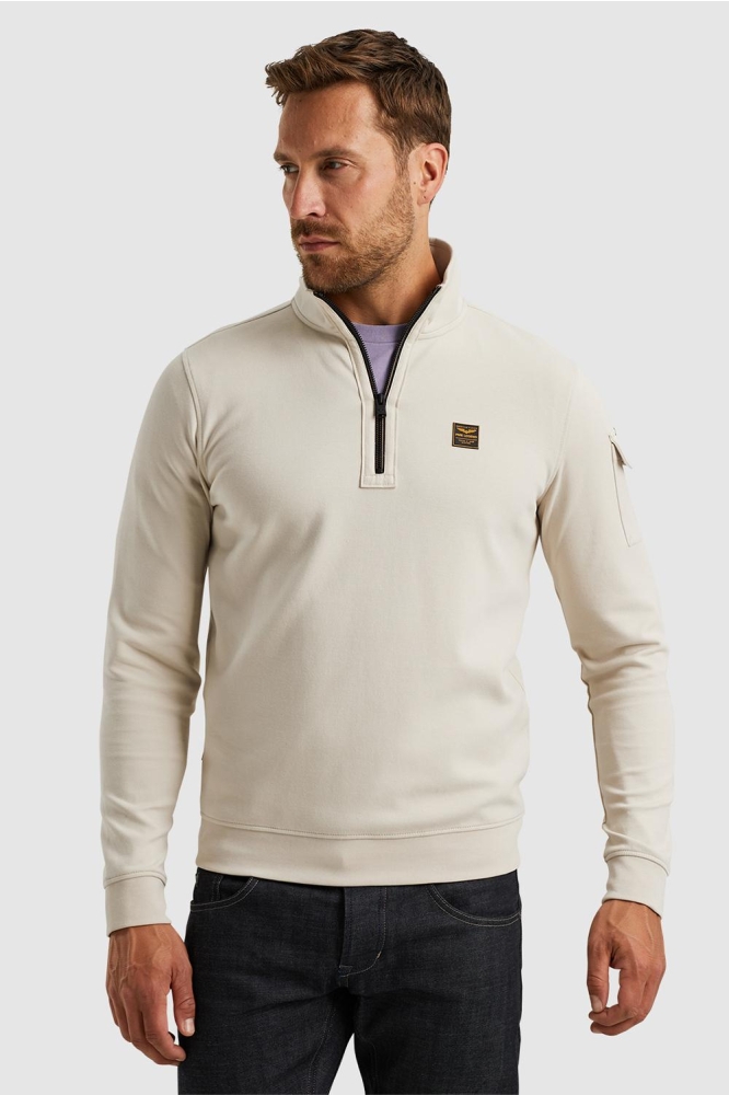 PME legend beige heren sweater | Model vooraanzicht