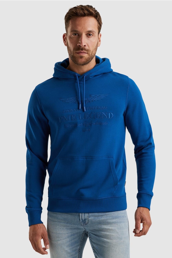 PME legend blauwe heren sweater | Model vooraanzicht