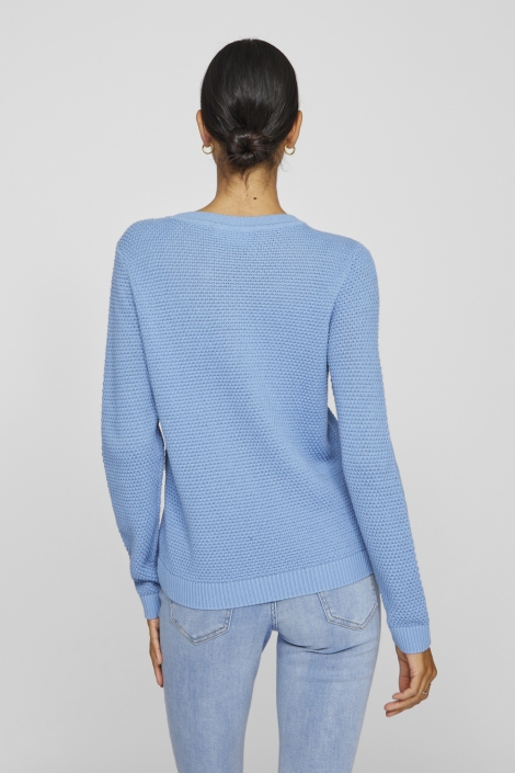 Vila blauwe dames trui | Model achteraanzicht