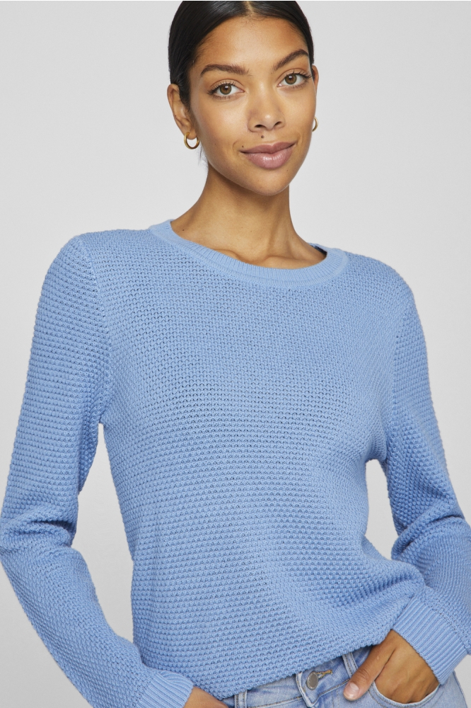 Vila blauwe dames trui | Model vooraanzicht