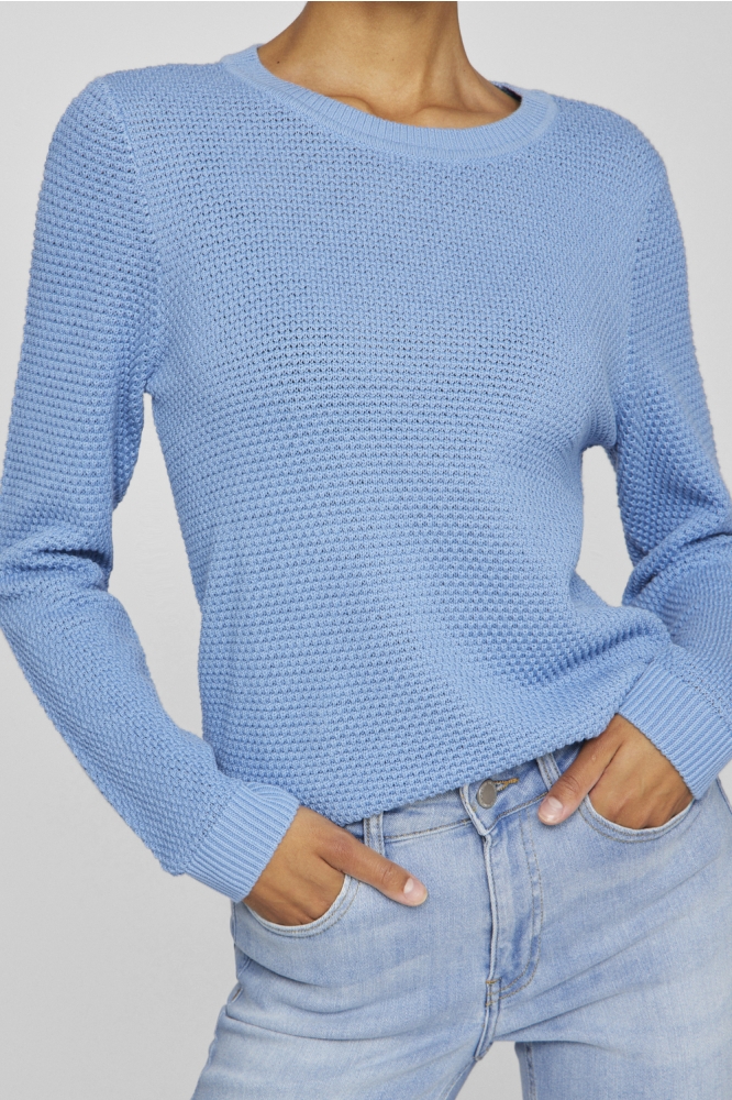 Vila blauwe dames trui | Model vooraanzicht