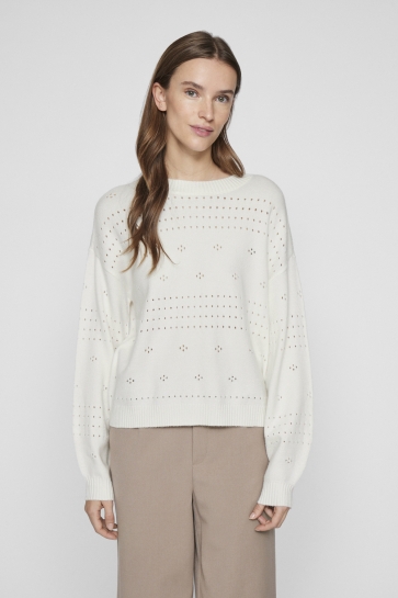Vila Trui VIRIL L/S O-NECK POINTELLE KNIT TOP 14101222 WHITE ALYSSUM