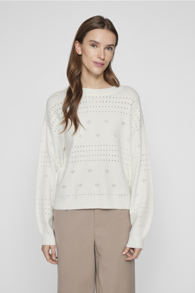 Vila ecru dames trui | Model vooraanzicht