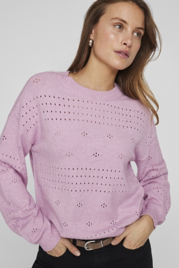 Vila Trui VIRIL L/S O-NECK POINTELLE KNIT TOP 14101222 WINSOME ORCHID/MELANGE