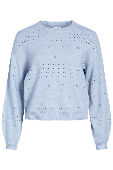 Vila Trui VIRIL L/S O-NECK POINTELLE KNIT TOP 14101222 KENTUCKY BLUE/MELANGE