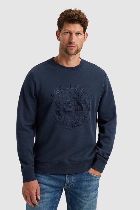 PME legend blauwe heren sweater | Model vooraanzicht