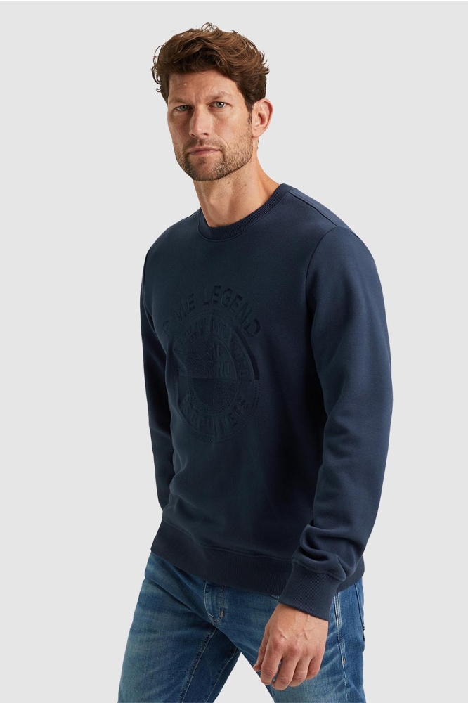 PME legend blauwe heren sweater | Model vooraanzicht